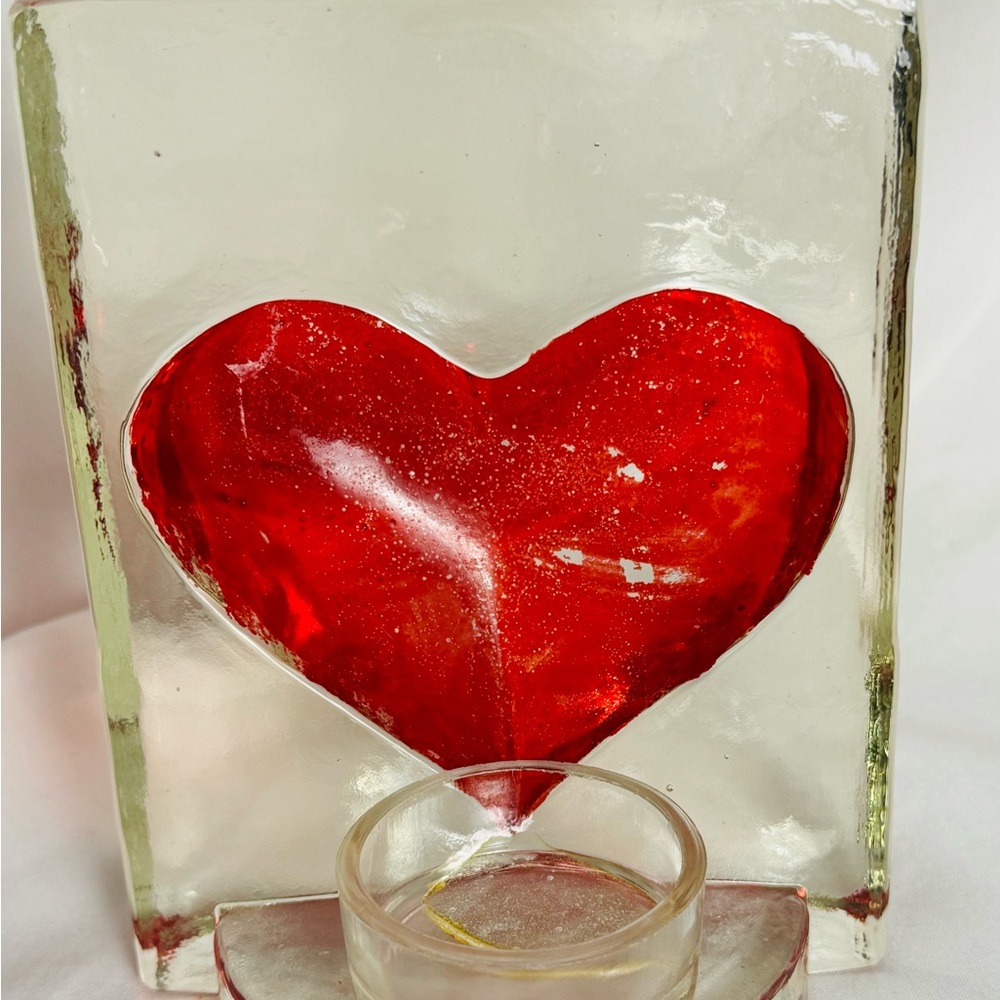 Blown Glass Red Heart Tea Light Candle Holder Block Decor - last chance! - Picture 5 of 12